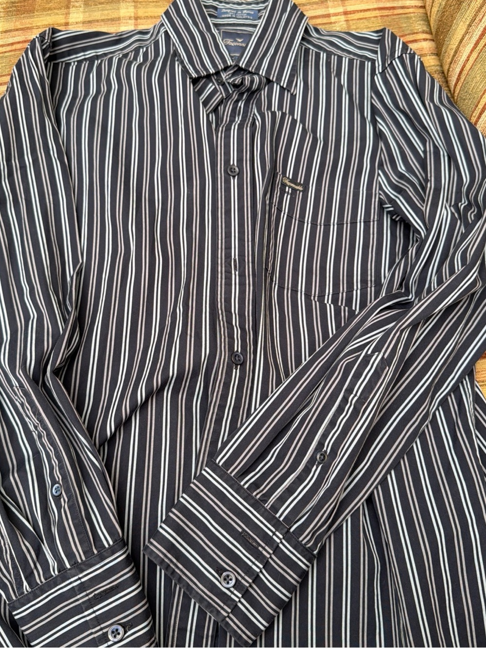 Faconnable Men’s Black Shirt with White Pinstripes